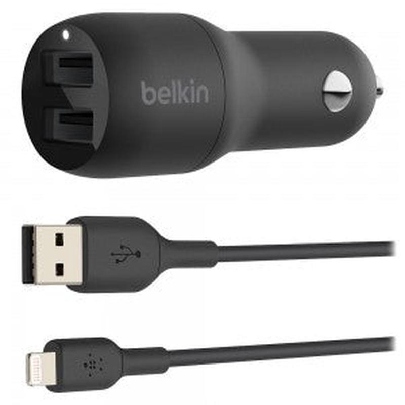 Belkin Boost Charge 24 Watt Dual USB-A Bullet Car Charger with 3ft Apple Lightning Cable