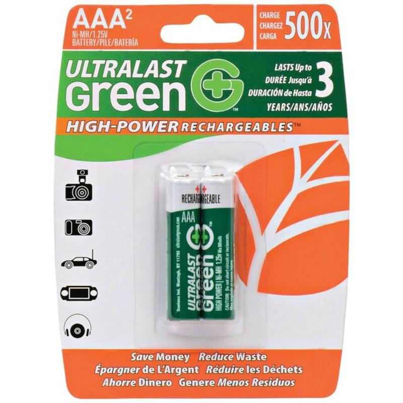Ultralast Green High-Power Rechargeable AAA Batteries (2 pack)