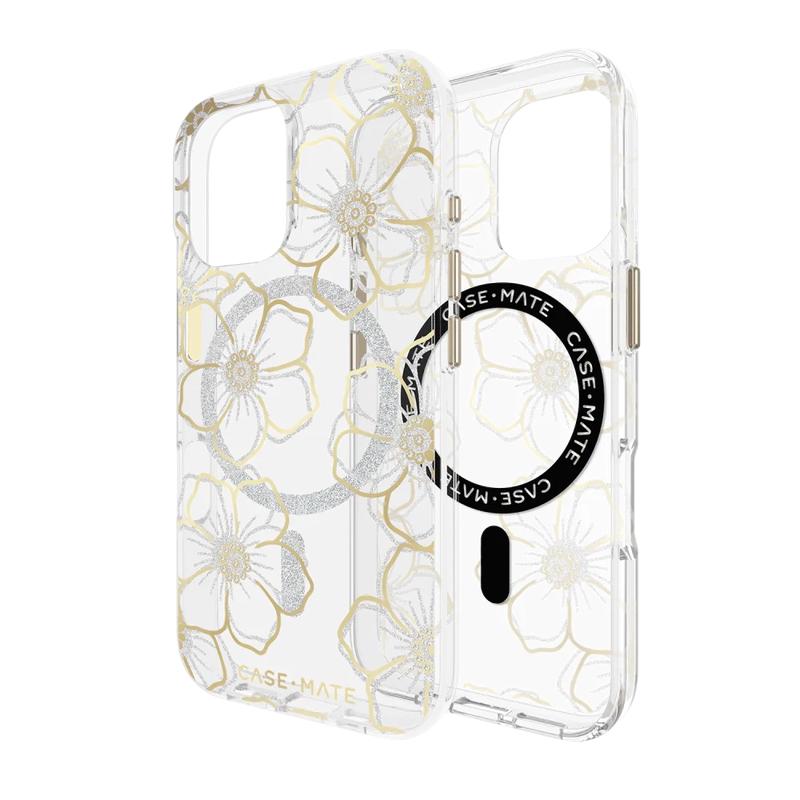 Case-Mate - Floral Gems MagSafe Case for Apple iPhone 16 - Gold