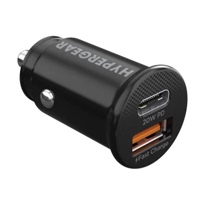 HyperGear mini Dual 20-Watt PD USB-C and 18-Watt USB Car Charger (Black)