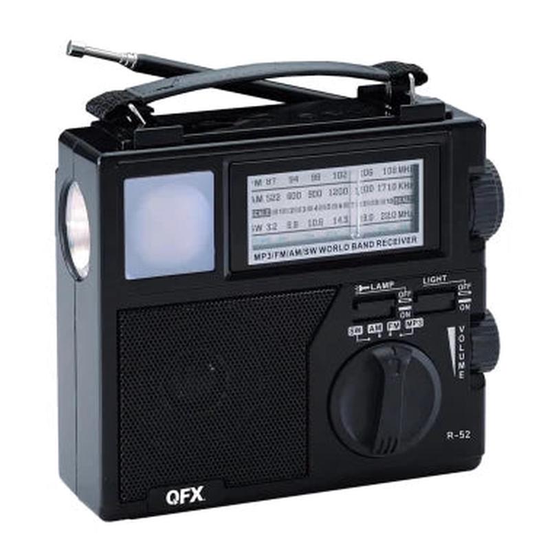 QFX Portable AM/FM/Shortwave Radio with Bluetooth, Flashlight, and Solar Panel, Black