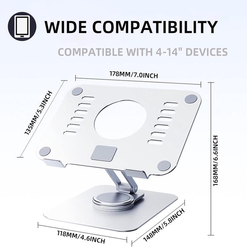 360 Rotating Foldable Aluminum Tablet Stand for Tablets within 4-14 inches Silver