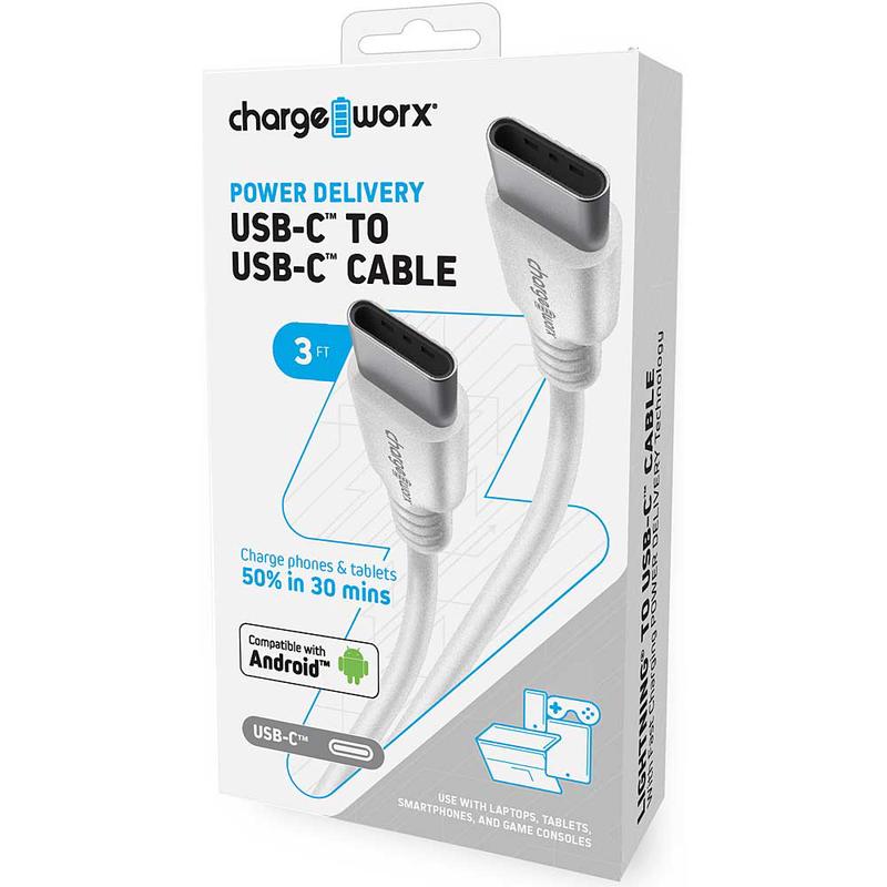 Chargeworx Power Delivery 3ft USB-C to USB-C Cable