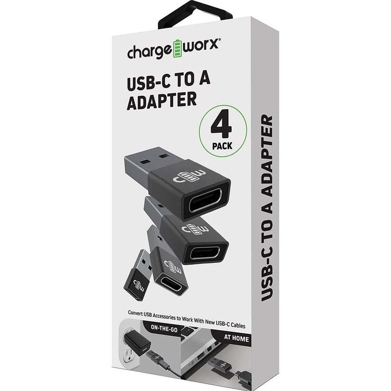 Chargeworx USB-C to A Adapter, 4 Pack