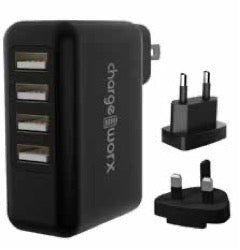 Chargeworx WALL CHARGER 4 PORT USB Compatible with most USB Powered devices