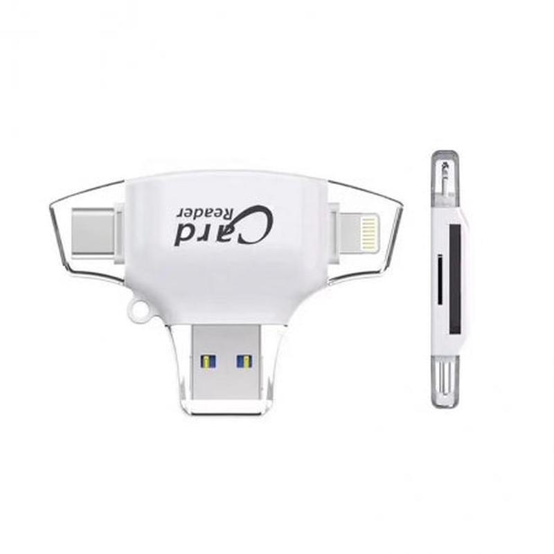 SD/TF to Type-C/Lightning/Micro/USB Card Reader for iPhone/ iPad/ Mackbook/ Android/ Camera White