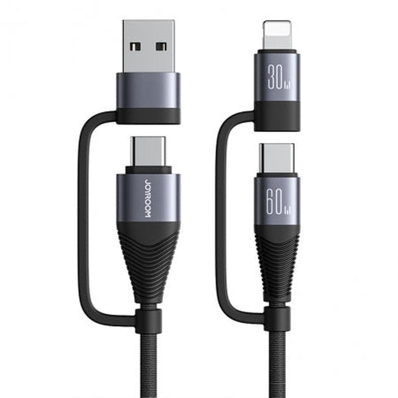 JOYROOM SA37-2T2 1.2M 60W USB-A+Type-C to Lightning+Type-C Multi-Function Series 4 in 1 Fast Charging Data Cable Black