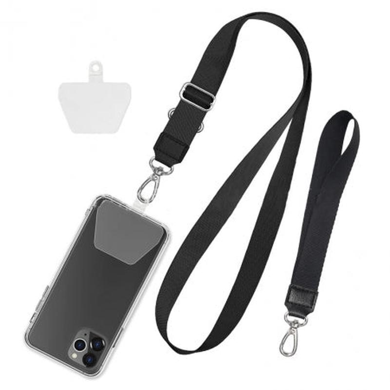 Universal Self-Adhesive Adjustable Shoulder Neck Strap Crossbody Cell Phone Lanyards with Adhesive Tether Tabs*2 + Wrist Strap Black