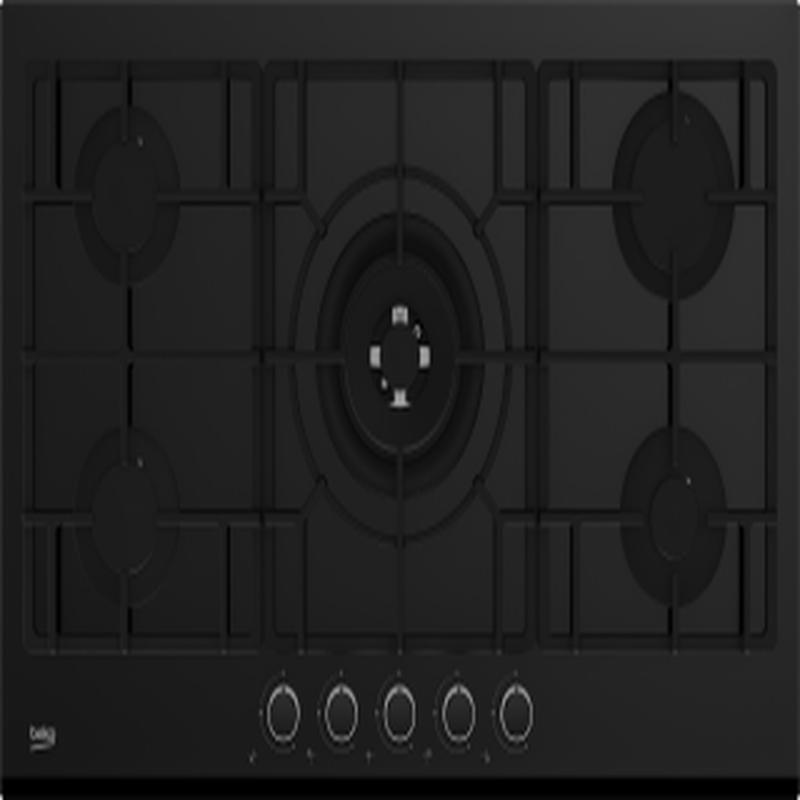 Beko 5 Cooking Zone Built-In Gas on Black Glass Cooktop