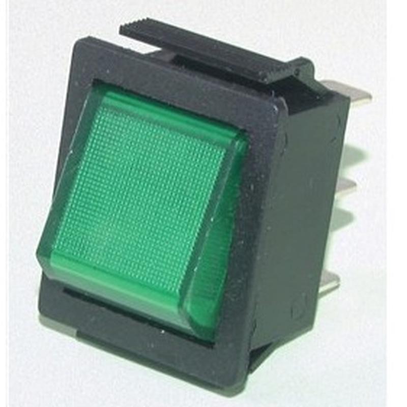 Rocker Switch 240VAC 15A DPDT Illuminated Green Large