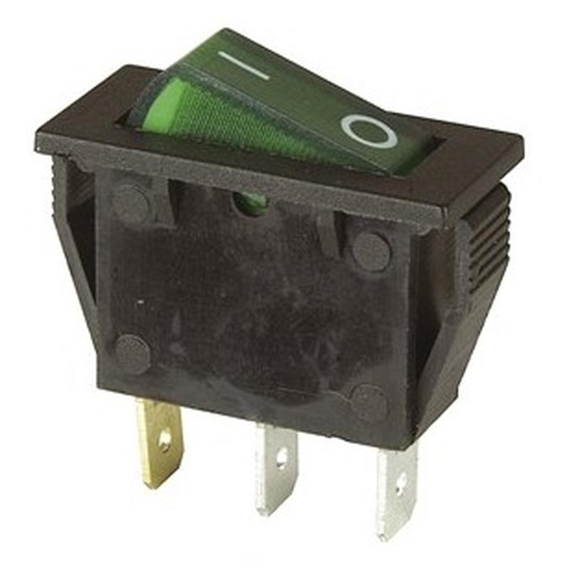 Rocker Switch 240VAC 15A SPST Illuminated Green