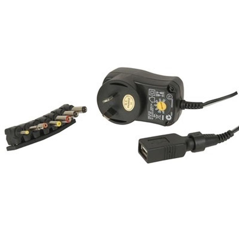 Universal 3-12VDC 600mA 7.2W 7DC Plugs Power Supply + USB