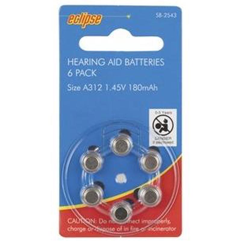 Hearing Aid Batteries A312 180mAh - 6 pack