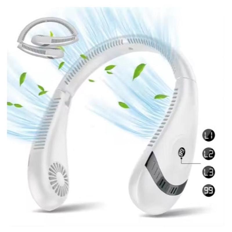 Neck Fan Foldable LED Digital Display Outdoor Rechargeable with Three Speed