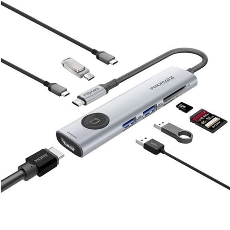 PROMATE 7-in-1 USB Multi-port Hub with USB-C Connector.