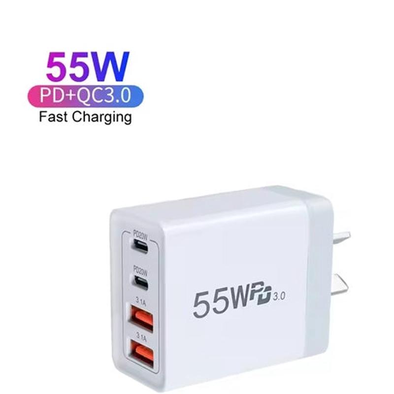 55W 4 Ports Fast Charger PD 20W USB-C Power Adapter USB Type C Wall Charger