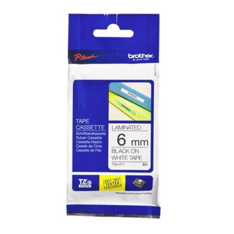 Brother TZe-211 6mm x 8m Black on White Tape