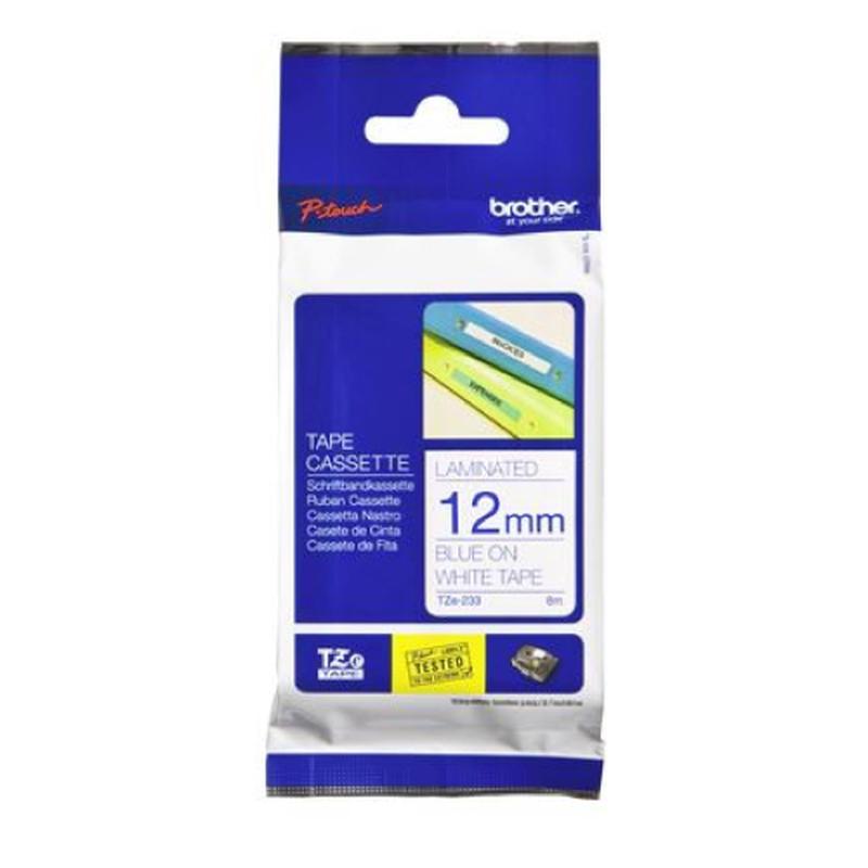 Brother TZe-233 12mm x 8m Blue on White Tape