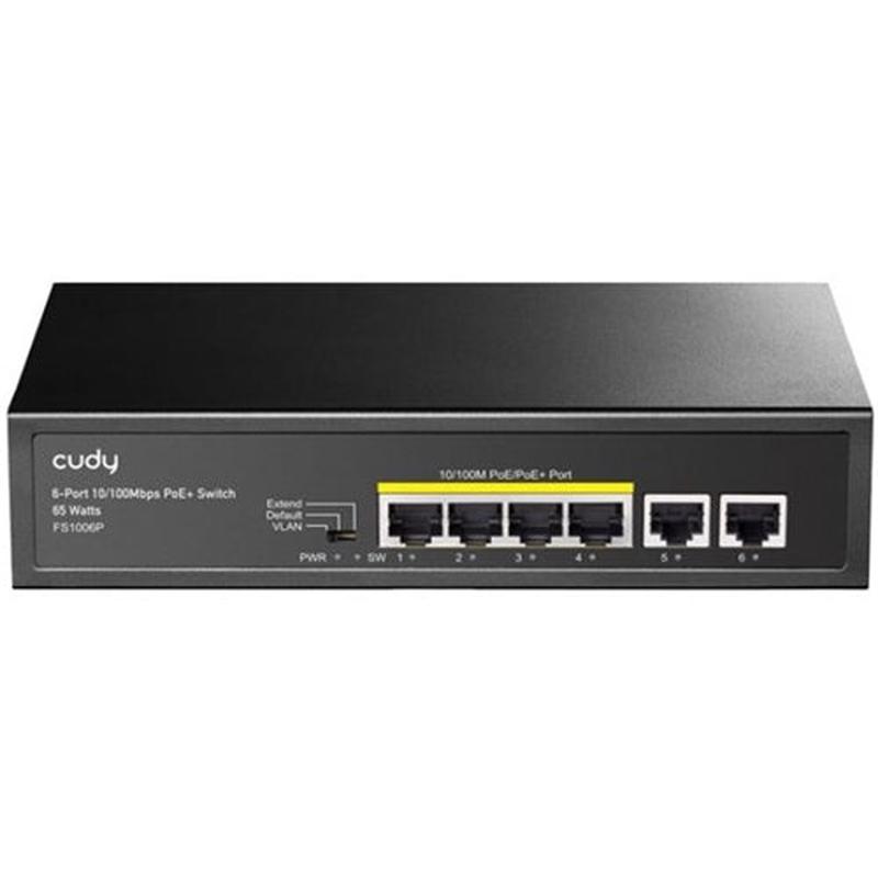 CUDY 6-Port 10/100M Unmanaged PoE+ 60W Desktop Switch in Metal Case.