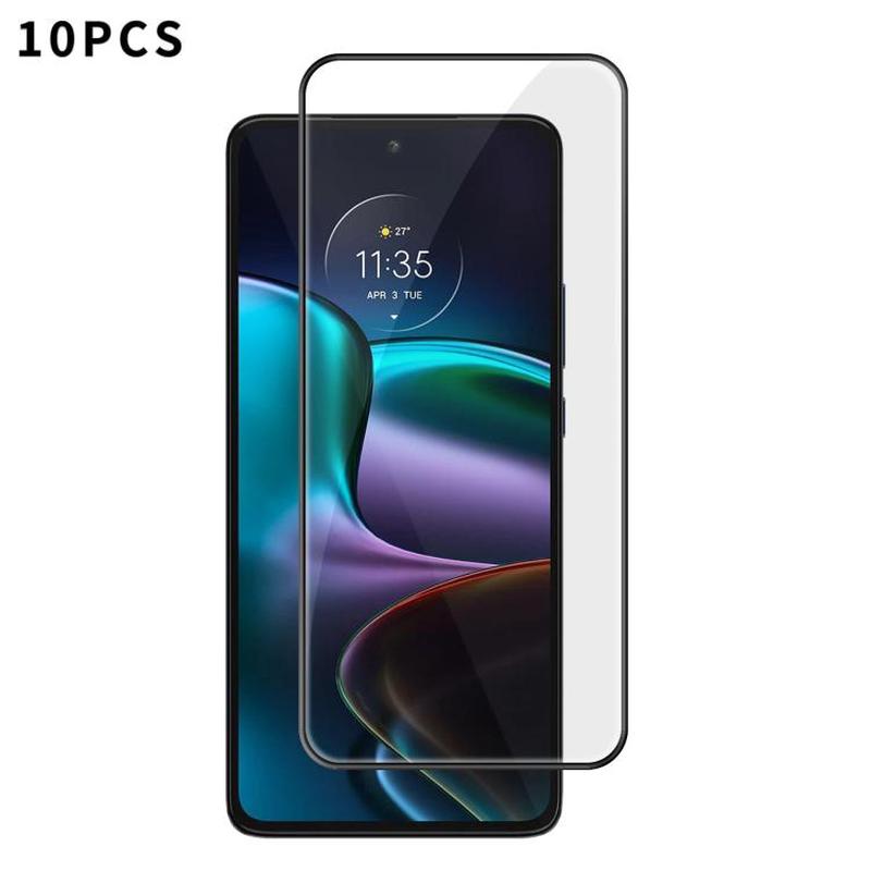 For Motorola Edge 30 10pcs Kalebol High-Aluminum Screen-Printed Full-Coverage Anti-Fingerprint Black-Bordered HD Tempered Glass Film