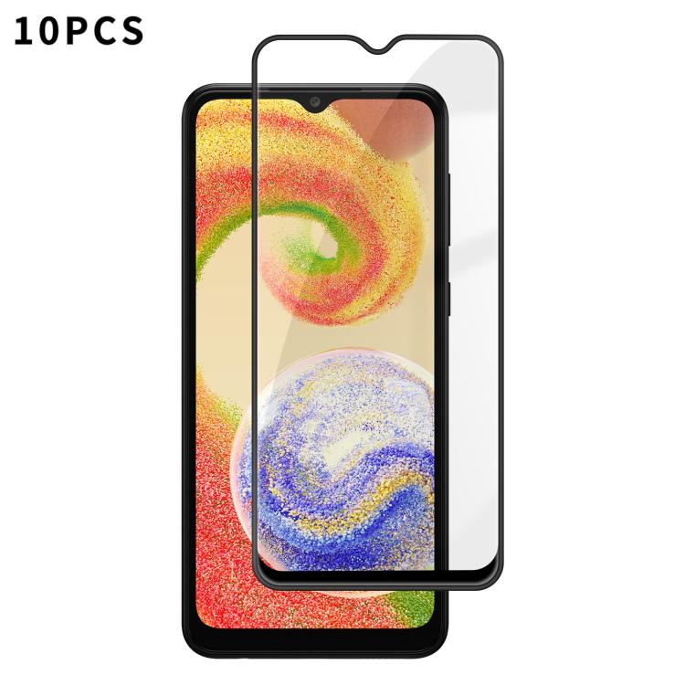 For Samsung Galaxy A04 Core 10pcs Kalebol High-Aluminum Screen-Printed Full-Coverage Anti-Fingerprint Black-Bordered HD Tempered Glass Film