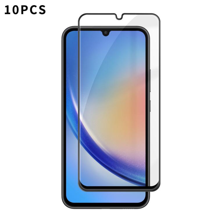 For Samsung Galaxy A34 5G 10pcs Kalebol High-Aluminum Screen-Printed Full-Coverage Anti-Fingerprint Black-Bordered HD Tempered Glass Film