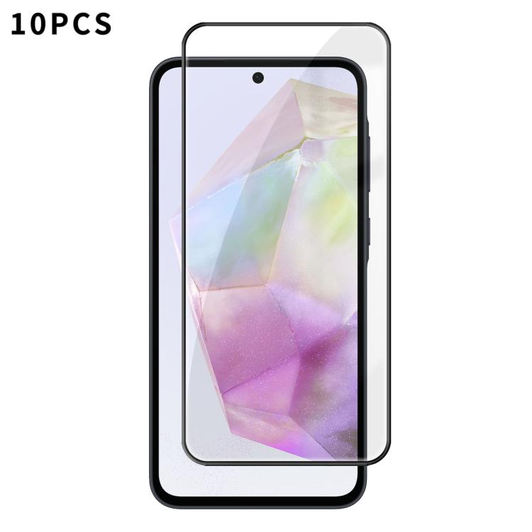 For Samsung Galaxy A35 5G 10pcs Kalebol High-Aluminum Screen-Printed Full-Coverage Anti-Fingerprint Black-Bordered HD Tempered Glass Film