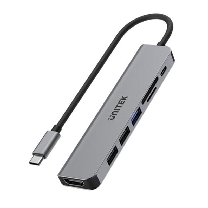 UNITEK 7-In-1 Multi-Port Hub With USB-C Connector. Includes 3x USB-A