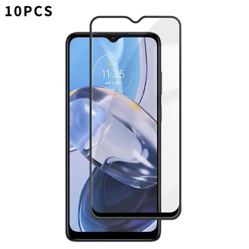 For Motorola Moto E22 10pcs Kalebol High-Aluminum Screen-Printed Full-Coverage Anti-Fingerprint Black-Bordered HD Tempered Glass Film