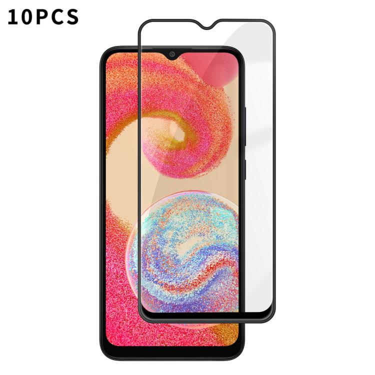 For Samsung Galaxy A04e 10pcs Kalebol High-Aluminum Screen-Printed Full-Coverage Anti-Fingerprint Black-Bordered HD Tempered Glass Film