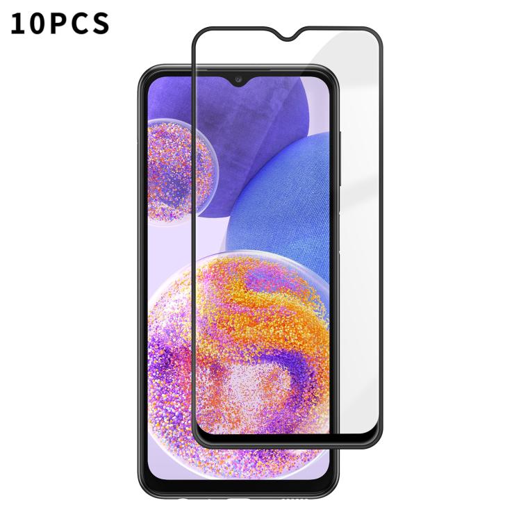 For Samsung Galaxy A23 4G 10pcs Kalebol High-Aluminum Screen-Printed Full-Coverage Anti-Fingerprint Black-Bordered HD Tempered Glass Film