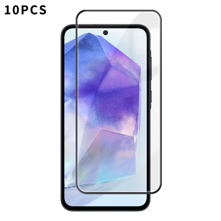 For Samsung Galaxy A55 5G 10pcs Kalebol High-Aluminum Screen-Printed Full-Coverage Anti-Fingerprint Black-Bordered HD Tempered Glass Film