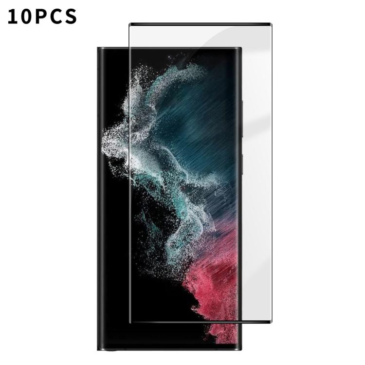 For Samsung Galaxy S22 Ultra 5G 10pcs Kalebol Curved High-Aluminum Screen-Printed Full-Coverage Anti-Fingerprint Black-Bordered HD Tempered Glass Film