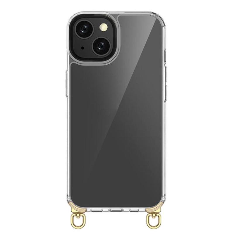 For iPhone 15 Kalebol Minimalist High Transparency Multi Color Rotating Lanyard Hole Phone Case(Gold)