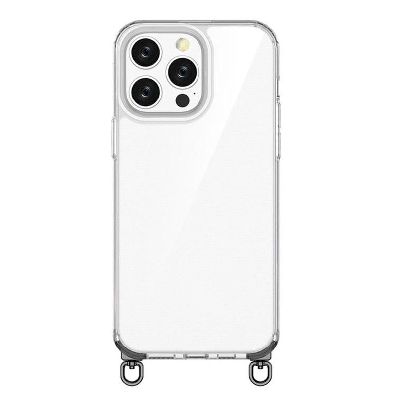 For iPhone 15 Pro Kalebol Minimalist High Transparency Multi Color Rotating Lanyard Hole Phone Case(Black)