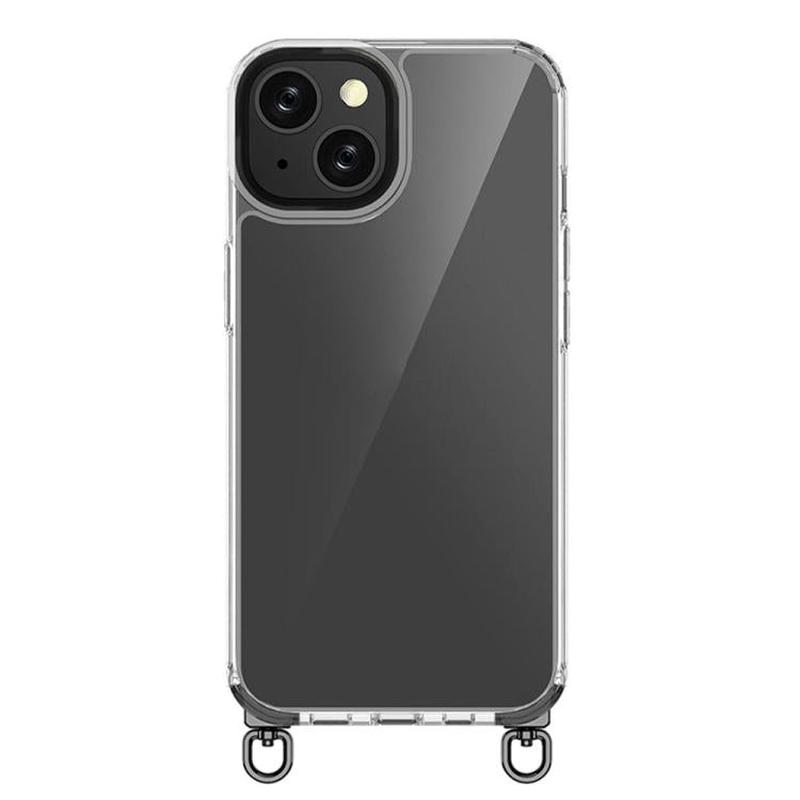 For iPhone 15 Kalebol Minimalist High Transparency Multi Color Rotating Lanyard Hole Phone Case(Black)