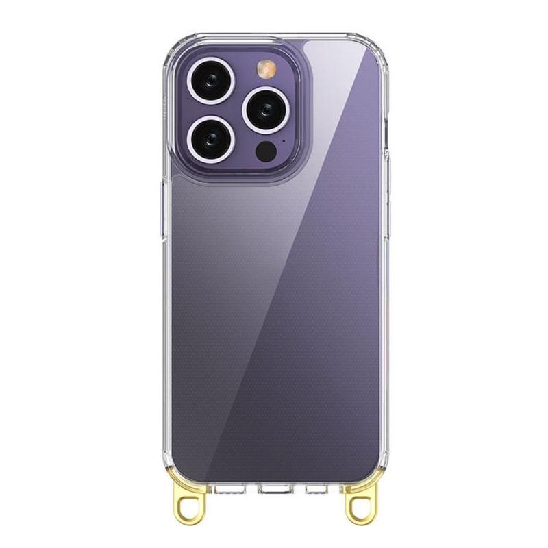For iPhone 15 Pro Kalebol Minimalist High Transparency Multi Color Lanyard Hole Phone Case(Gold)