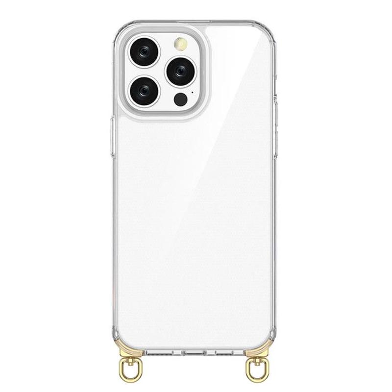 For iPhone 15 Pro Kalebol Minimalist High Transparency Multi Color Rotating Lanyard Hole Phone Case(Gold)
