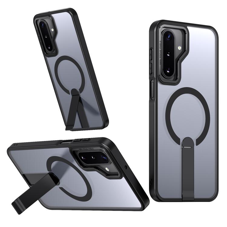 For Samsung Galaxy A17 5G Kalebol Star Shine Skin Feel MagSafe Phone Case with Straight Fold Holder(Black)