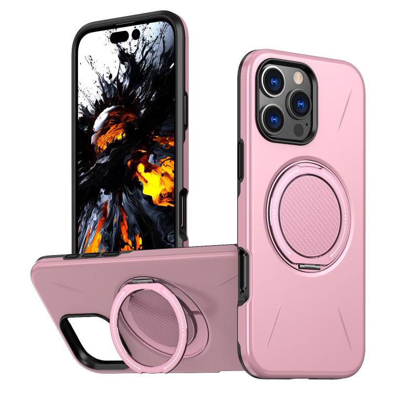For iPhone 15 Pro Kalebol Magnetic MagSafe Rotation Holder PC Phone Case(Pink)