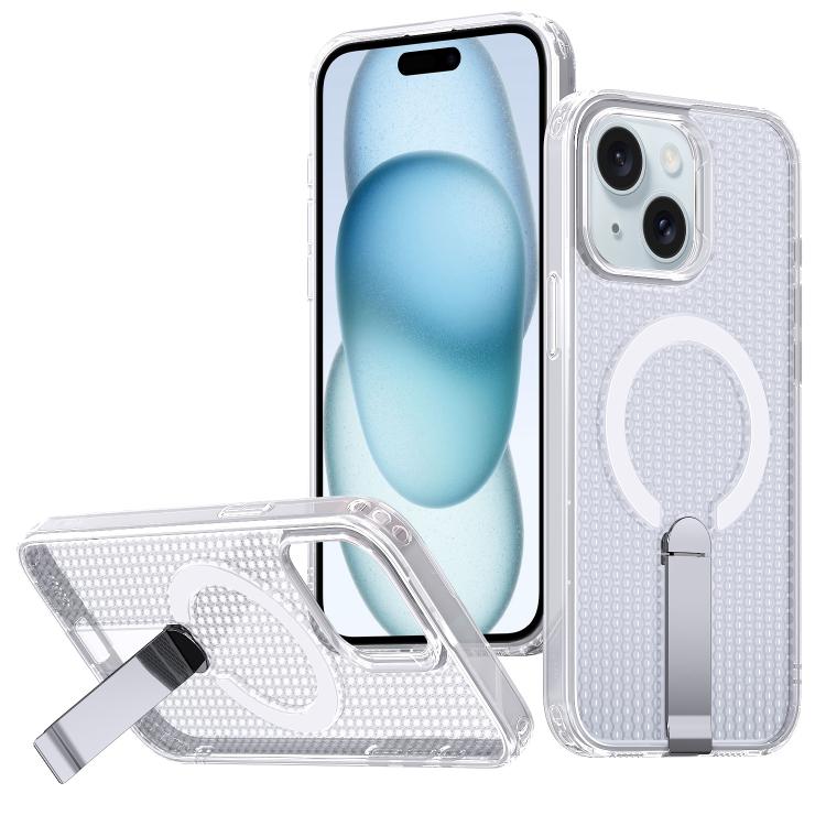 For iPhone 15 kalebol Honeycomb Cooling MagSafe Holder Phone Case(Frosted Transparent)