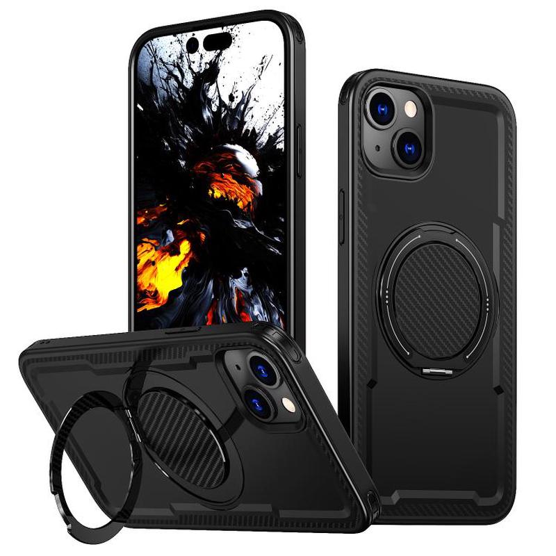 For iPhone 15 kalebol Metal 360 Degree Rotation Holder MagSafe Phone Case(Black)