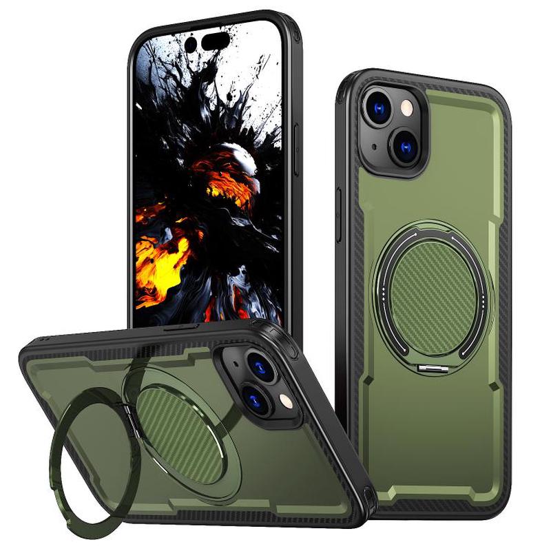 For iPhone 15 kalebol Metal 360 Degree Rotation Holder MagSafe Phone Case(Green)