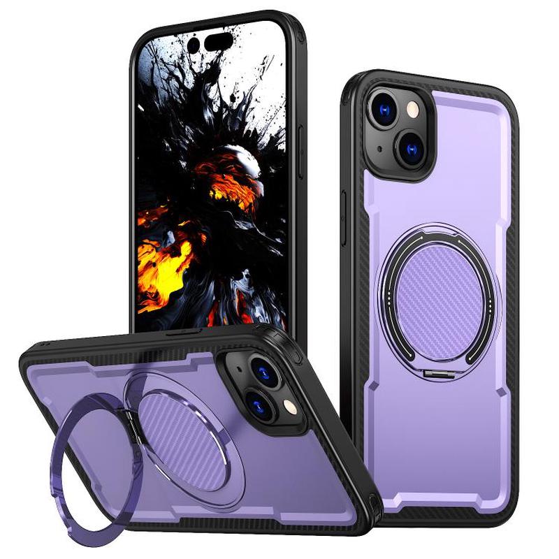 For iPhone 15 kalebol Metal 360 Degree Rotation Holder MagSafe Phone Case(Purple)