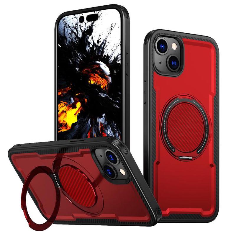 For iPhone 15 kalebol Metal 360 Degree Rotation Holder MagSafe Phone Case(Red)