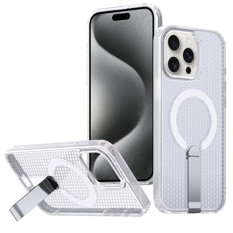 For iPhone 15 Pro kalebol Honeycomb Cooling MagSafe Holder Phone Case(Frosted Transparent)