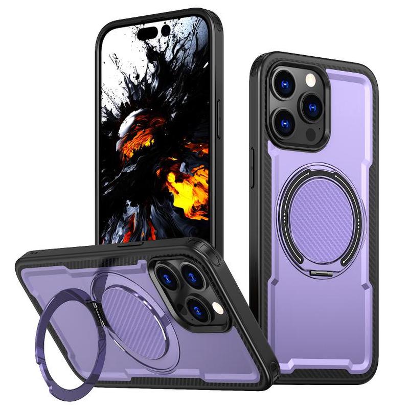 For iPhone 15 Pro kalebol Metal 360 Degree Rotation Holder MagSafe Phone Case(Purple)