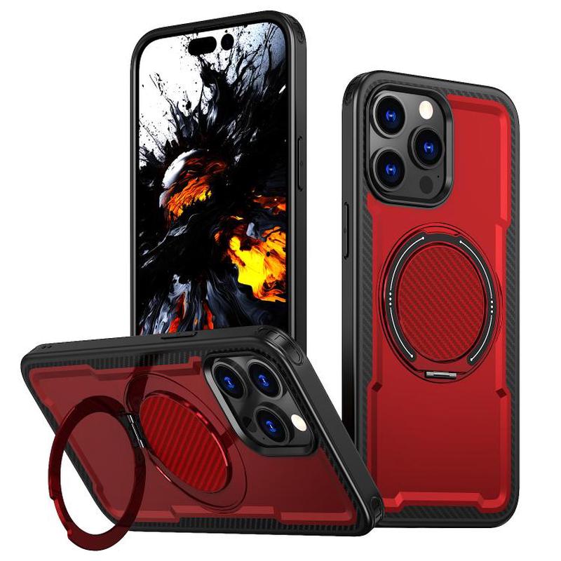 For iPhone 15 Pro kalebol Metal 360 Degree Rotation Holder MagSafe Phone Case(Red)