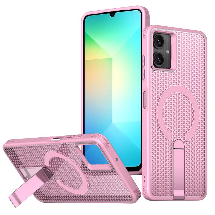 For Samsung Galaxy A06 5G kalebol Honeycomb Cooling MagSafe Holder Phone Case(Pink)