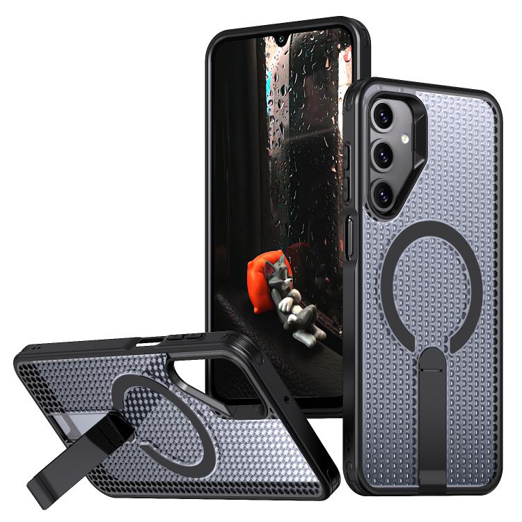 For Samsung Galaxy A16 5G kalebol Honeycomb Cooling MagSafe Holder Phone Case(Black)